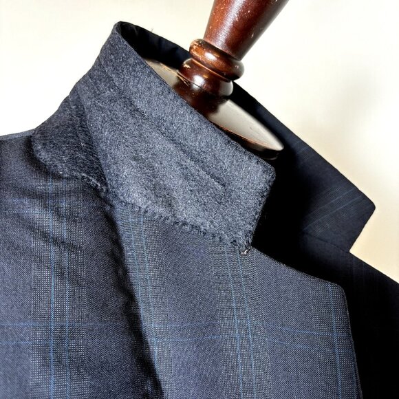 Norman Hilton NWOT Sport Coat Sz 39L Navy Windowpane Slim Fit Blazer Suit Jacket - Picture 7 of 11